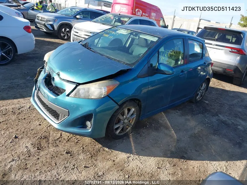 2012 TOYOTA YARIS VIN JTDKTUD35CD511423 — фото 2