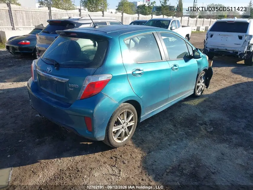 2012 TOYOTA YARIS VIN JTDKTUD35CD511423 — фото 4