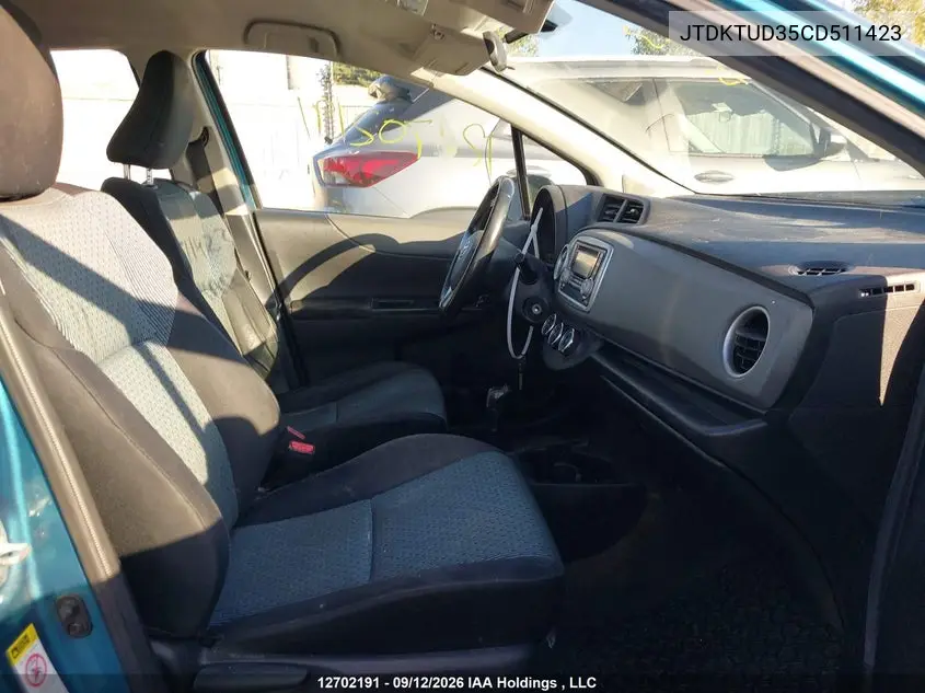 2012 TOYOTA YARIS VIN JTDKTUD35CD511423 — фото 5