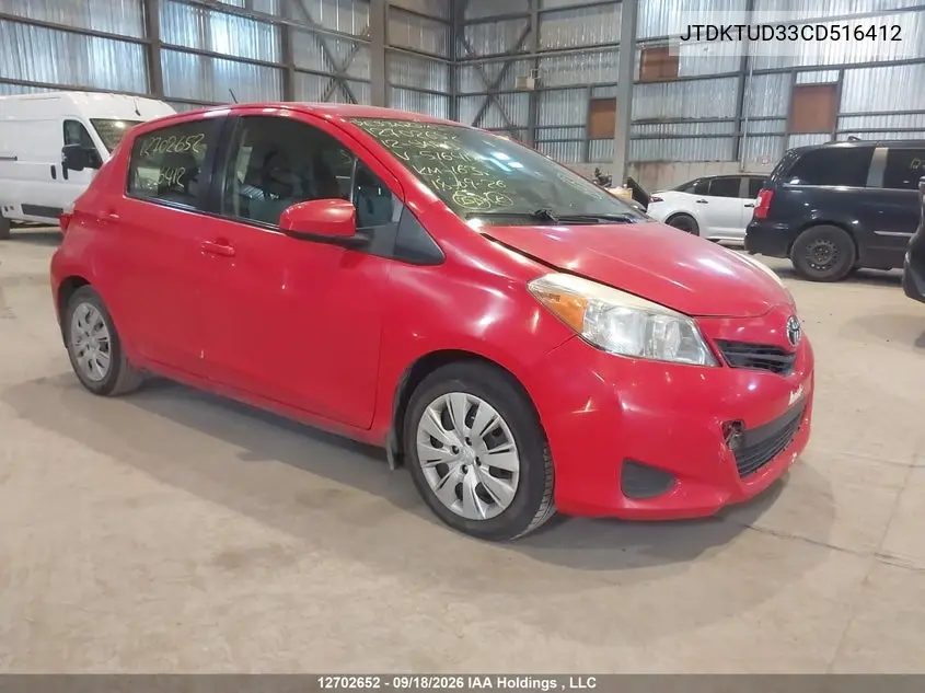 TOYOTA YARIS 2012, VIN JTDKTUD33CD516412