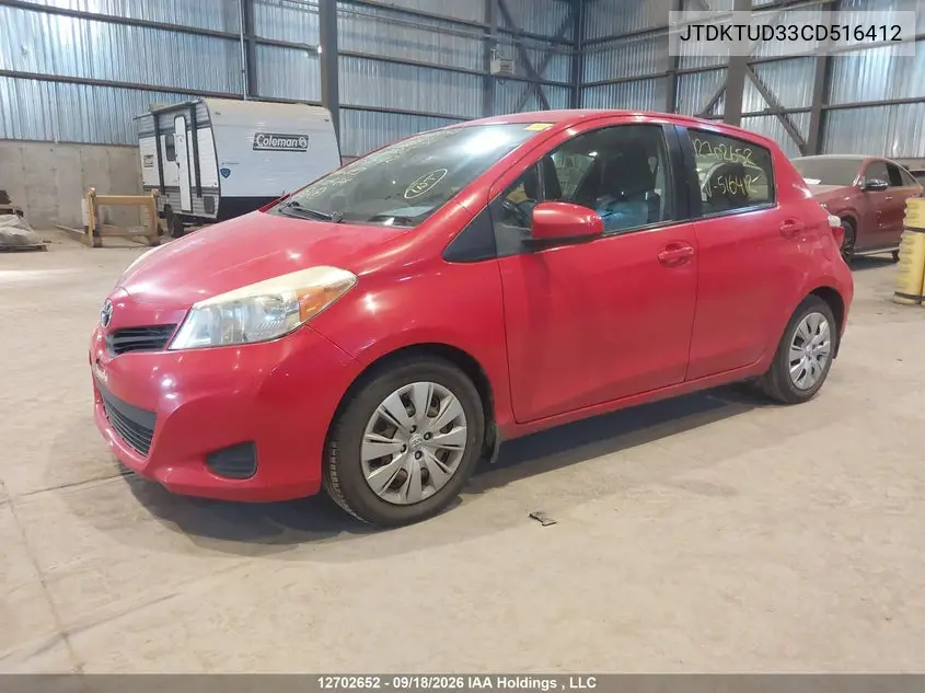 2012 TOYOTA YARIS VIN JTDKTUD33CD516412 — фото 2