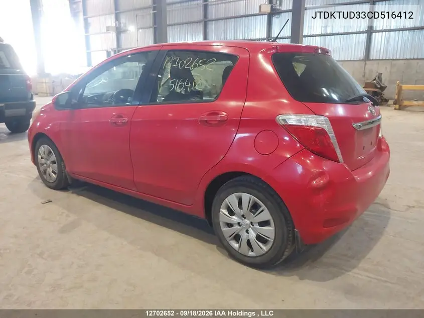 2012 TOYOTA YARIS VIN JTDKTUD33CD516412 — фото 3