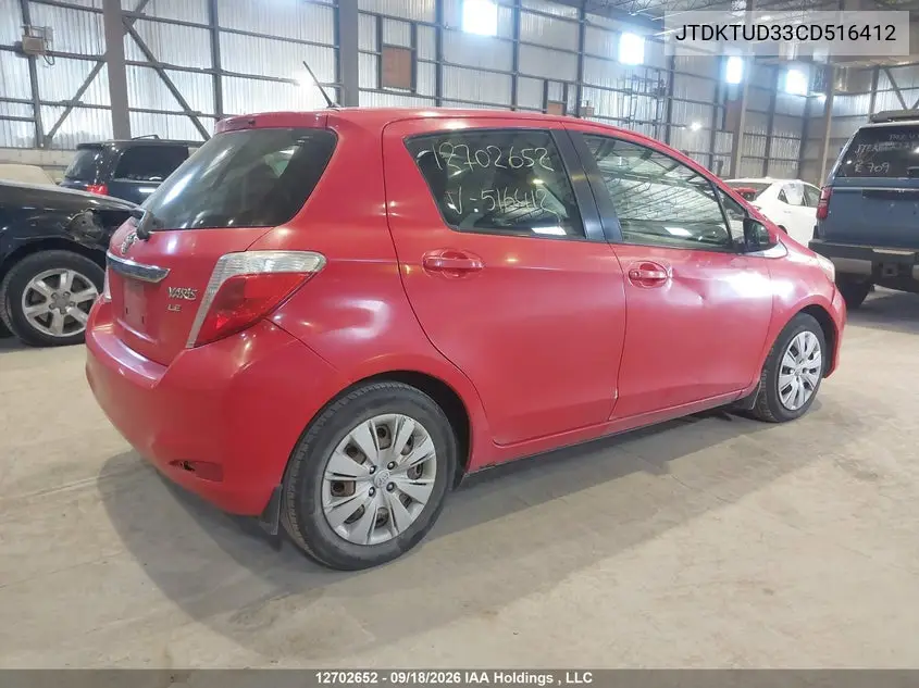 2012 TOYOTA YARIS VIN JTDKTUD33CD516412 — фото 4