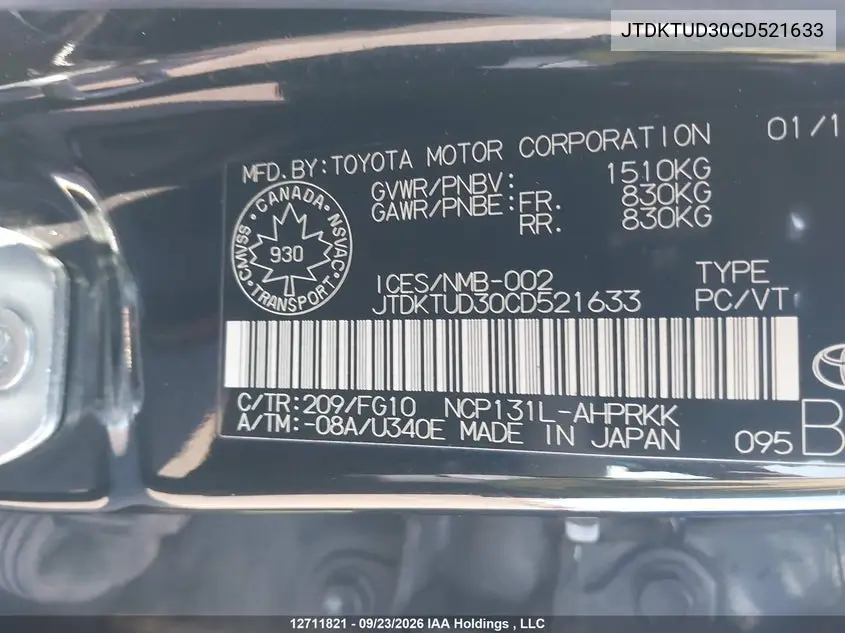2012 TOYOTA YARIS VIN JTDKTUD30CD521633 — фото 18