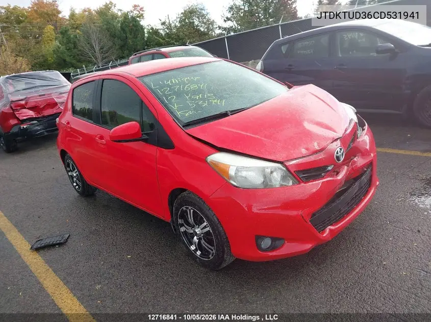 TOYOTA YARIS 2012, VIN JTDKTUD36CD531941