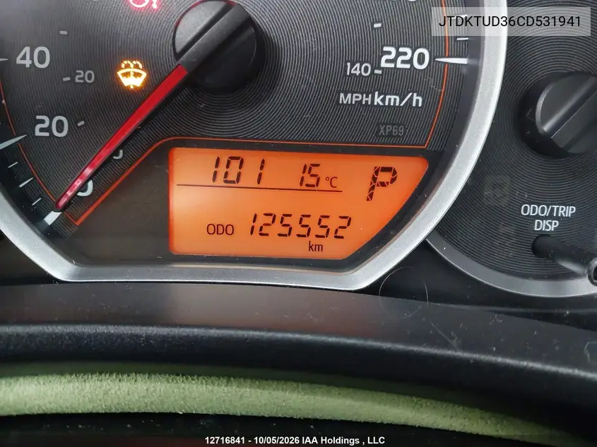2012 TOYOTA YARIS VIN JTDKTUD36CD531941 — фото 16