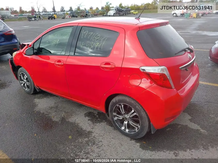 2012 TOYOTA YARIS VIN JTDKTUD36CD531941 — фото 3