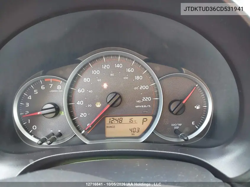 2012 TOYOTA YARIS VIN JTDKTUD36CD531941 — фото 7