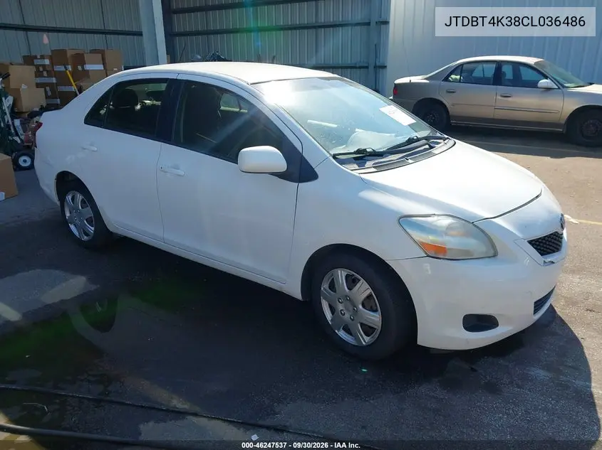 TOYOTA YARIS 2012, VIN JTDBT4K38CL036486
