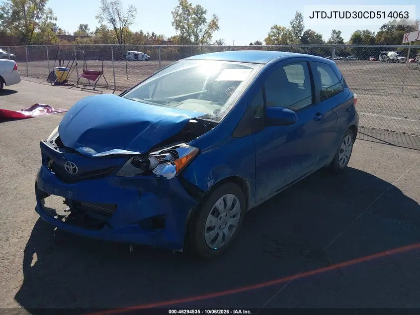 2012 TOYOTA YARIS VIN JTDJTUD30CD514063 — фото 2