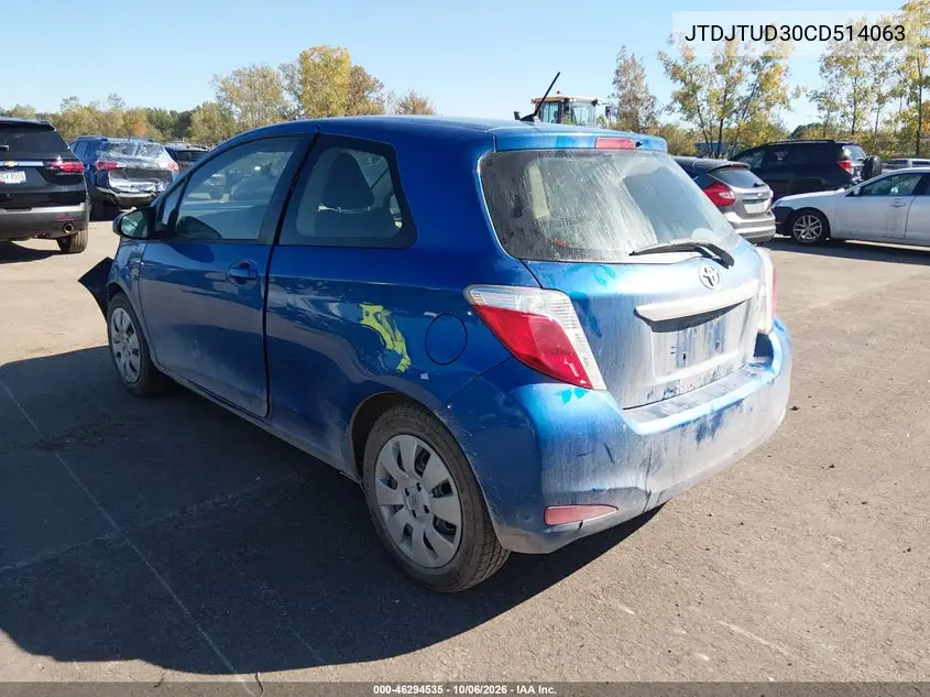 2012 TOYOTA YARIS VIN JTDJTUD30CD514063 — фото 3