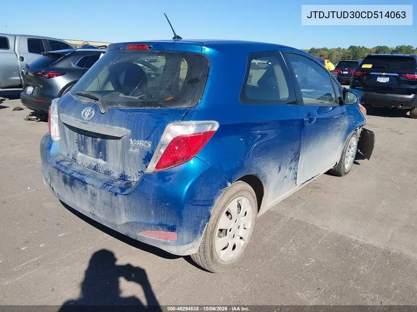 2012 TOYOTA YARIS VIN JTDJTUD30CD514063 — фото 4