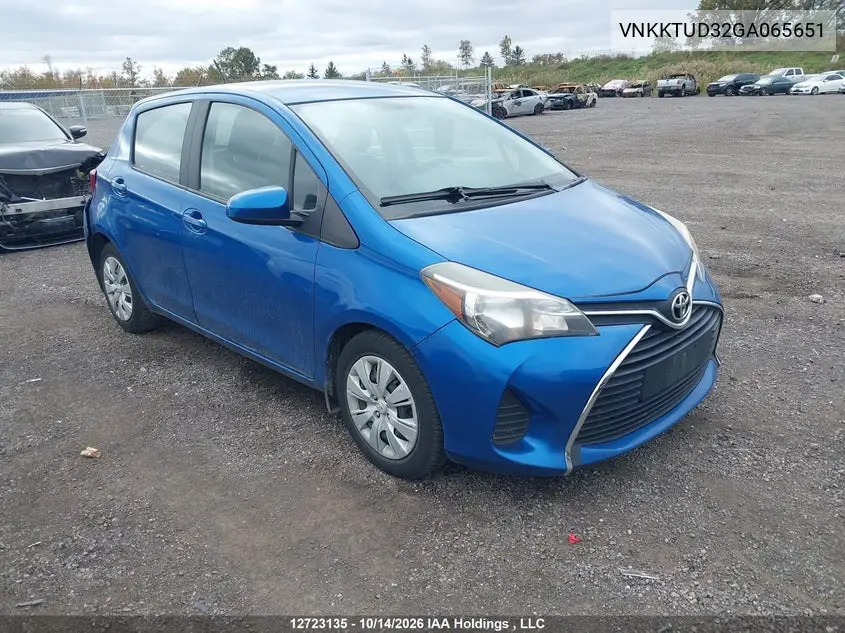 TOYOTA YARIS 2016, VIN VNKKTUD32GA065651