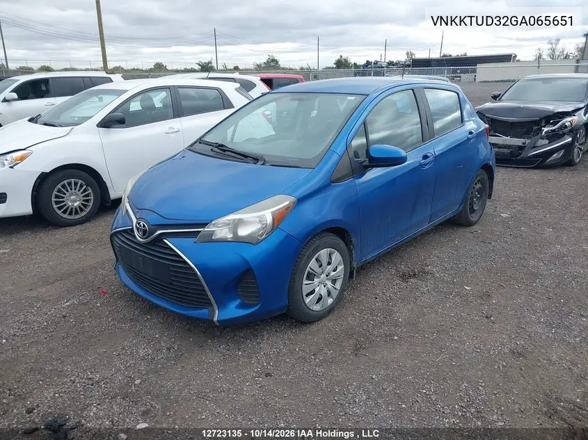 2016 TOYOTA YARIS VIN VNKKTUD32GA065651 — фото 2
