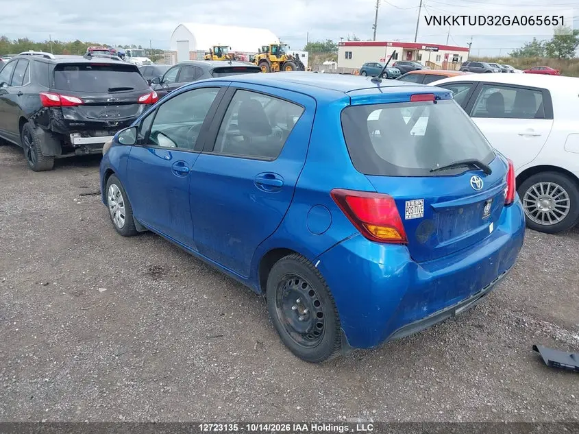 2016 TOYOTA YARIS VIN VNKKTUD32GA065651 — фото 3