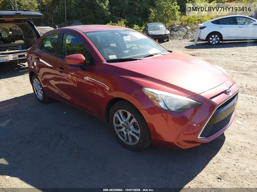 TOYOTA YARIS 2017, VIN 3MYDLBYV7HY193416