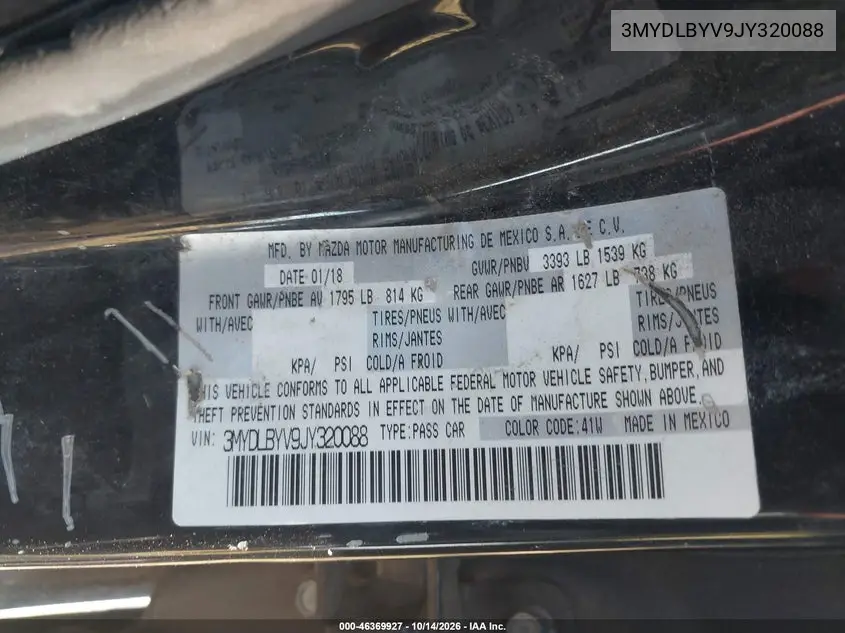 TOYOTA YARIS 2018, VIN 3MYDLBYV9JY320088
