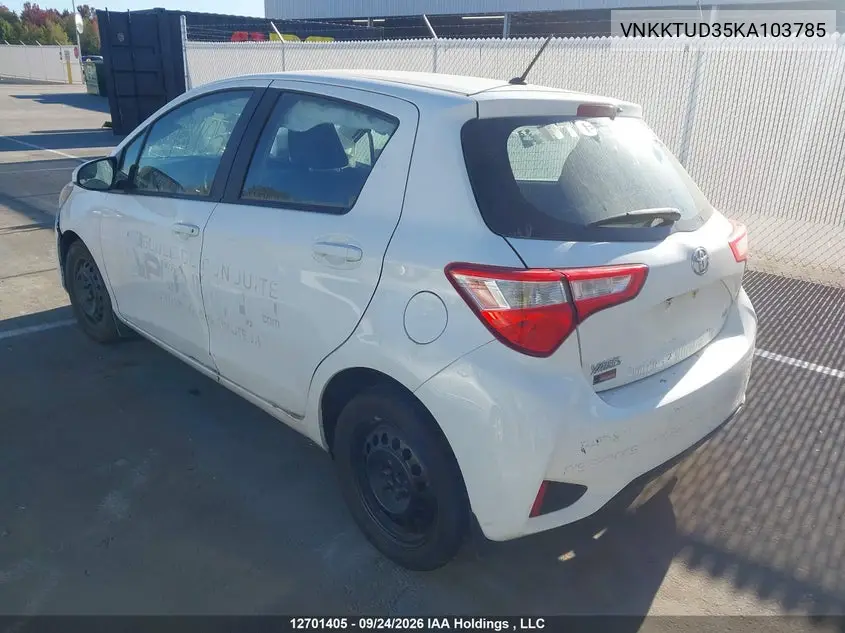 2019 TOYOTA YARIS VIN VNKKTUD35KA103785 — фото 3