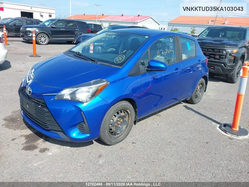 2019 TOYOTA YARIS VIN VNKKTUD35KA103043 — фото 2
