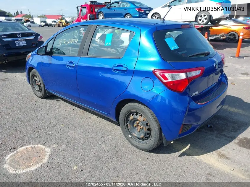 2019 TOYOTA YARIS VIN VNKKTUD35KA103043 — фото 3