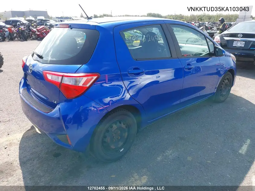 2019 TOYOTA YARIS VIN VNKKTUD35KA103043 — фото 4