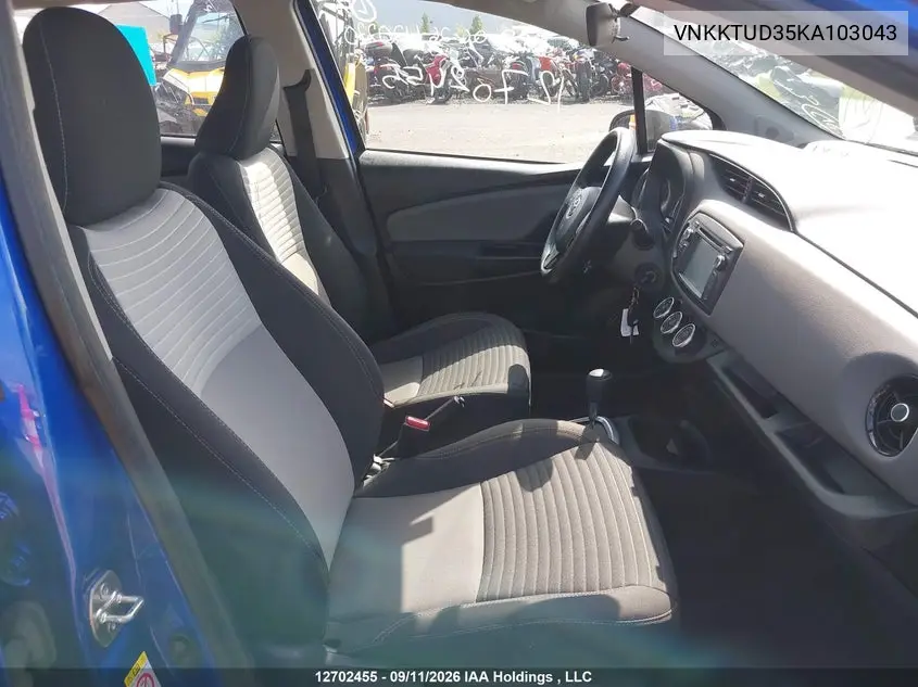 2019 TOYOTA YARIS VIN VNKKTUD35KA103043 — фото 5