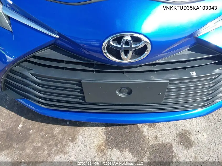 2019 TOYOTA YARIS VIN VNKKTUD35KA103043 — фото 6