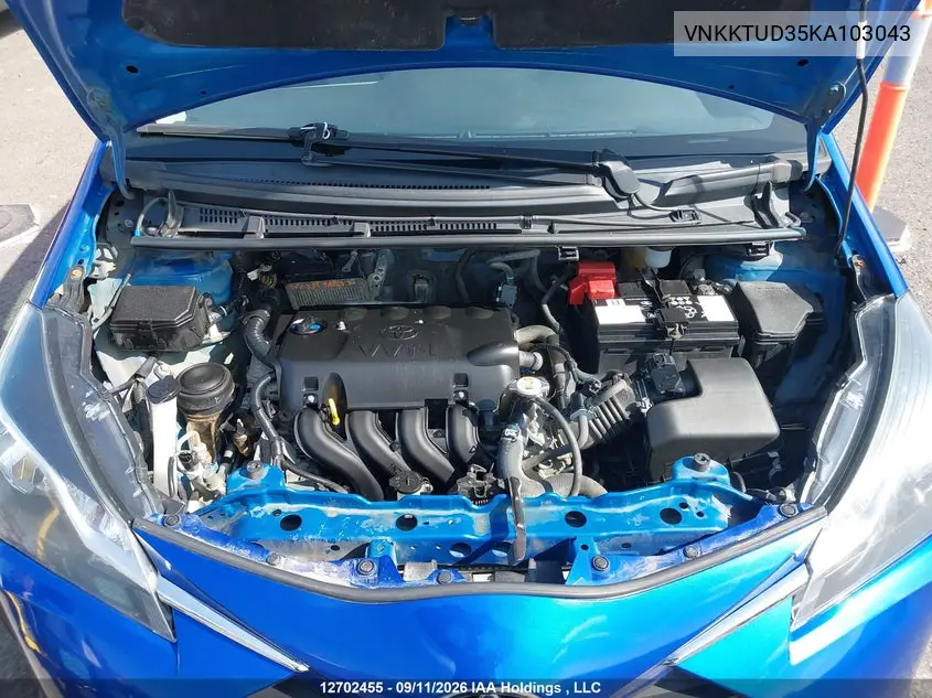 2019 TOYOTA YARIS VIN VNKKTUD35KA103043 — фото 9