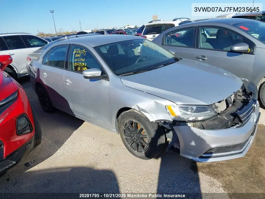 VOLKSWAGEN JETTA 2015, VIN 3VWD07AJ7FM235645