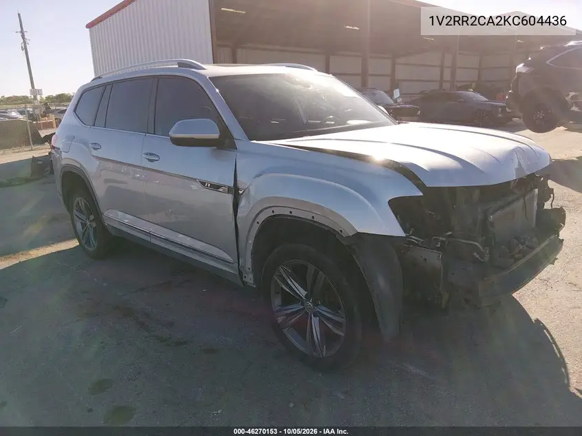 VOLKSWAGEN ATLAS 2019, VIN 1V2RR2CA2KC604436