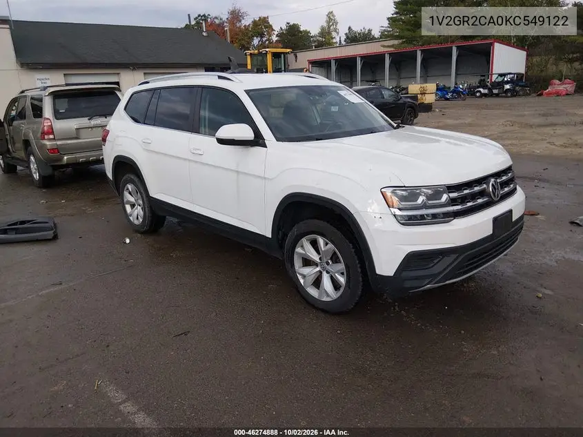 VOLKSWAGEN ATLAS 2019, VIN 1V2GR2CA0KC549122