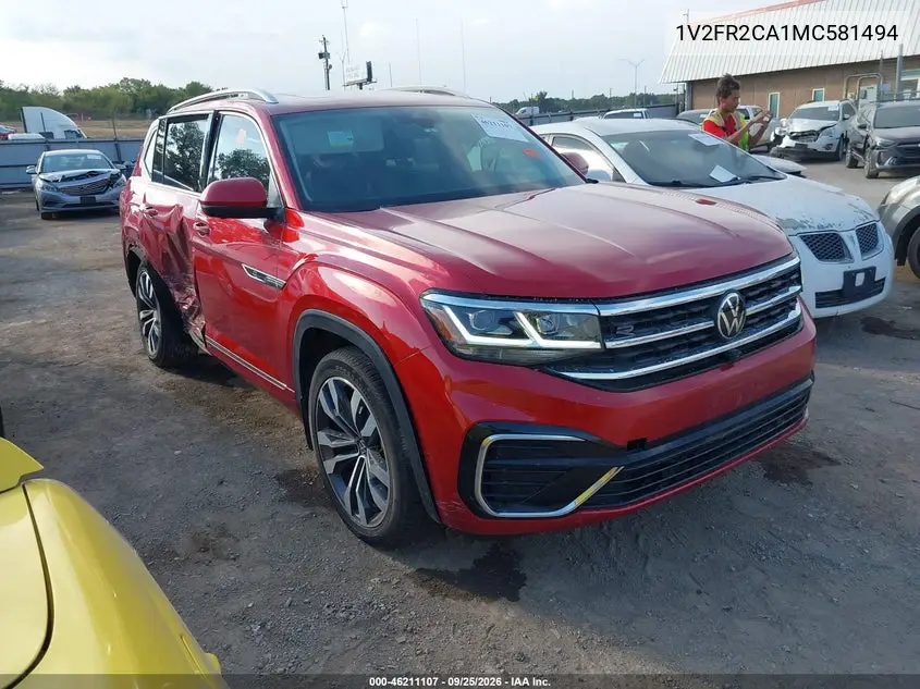VOLKSWAGEN ATLAS 2021, VIN 1V2FR2CA1MC581494