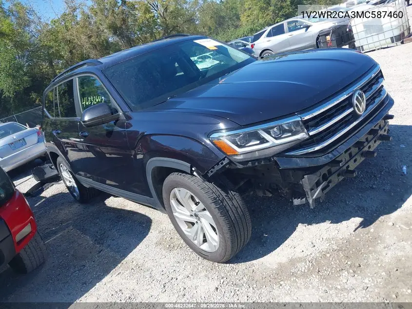 VOLKSWAGEN ATLAS 2021, VIN 1V2WR2CA3MC587460