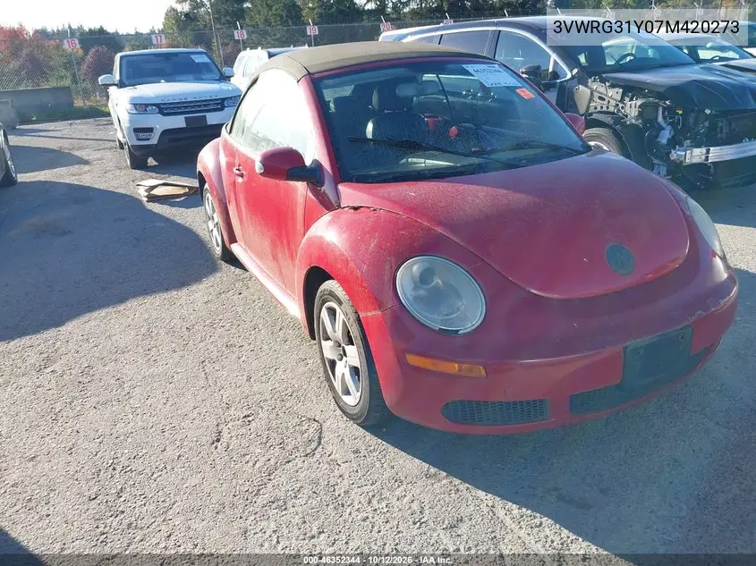 VOLKSWAGEN BEETLE 2007, VIN 3VWRG31Y07M420273
