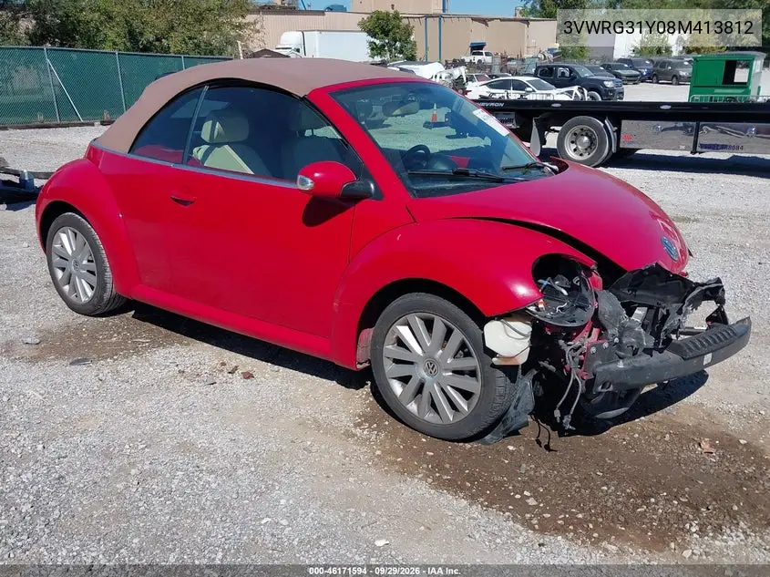 VOLKSWAGEN BEETLE 2008, VIN 3VWRG31Y08M413812