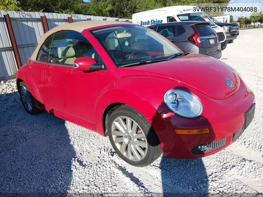 VOLKSWAGEN BEETLE 2008, VIN 3VWRF31Y78M404088