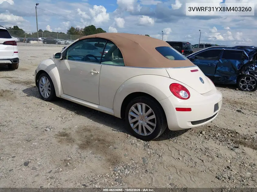 2008 VOLKSWAGEN BEETLE VIN 3VWRF31YX8M403260 — фото 3