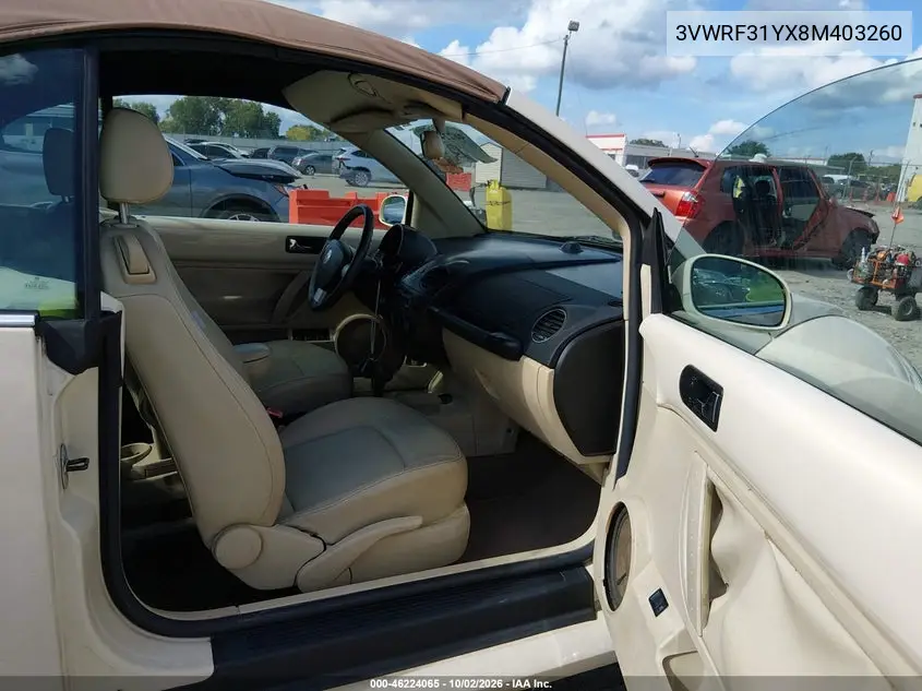 2008 VOLKSWAGEN BEETLE VIN 3VWRF31YX8M403260 — фото 5