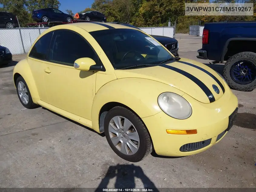 VOLKSWAGEN BEETLE 2008, VIN 3VWPW31C78M519267