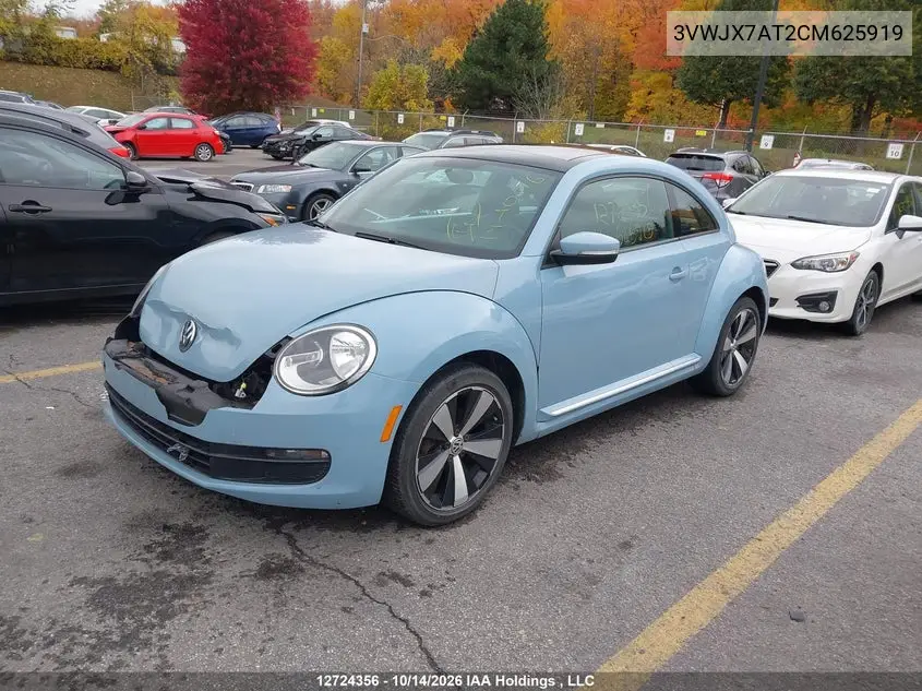 2012 VOLKSWAGEN BEETLE VIN 3VWJX7AT2CM625919 — фото 2
