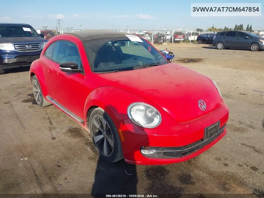 VOLKSWAGEN BEETLE 2012, VIN 3VWVA7AT7CM647854