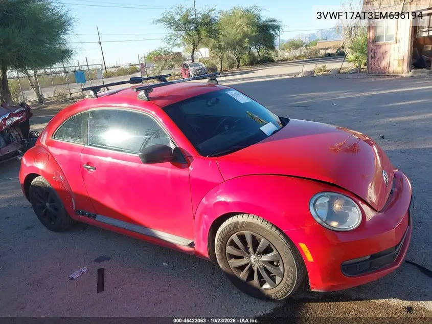 VOLKSWAGEN BEETLE 2014, VIN 3VWF17AT3EM636194
