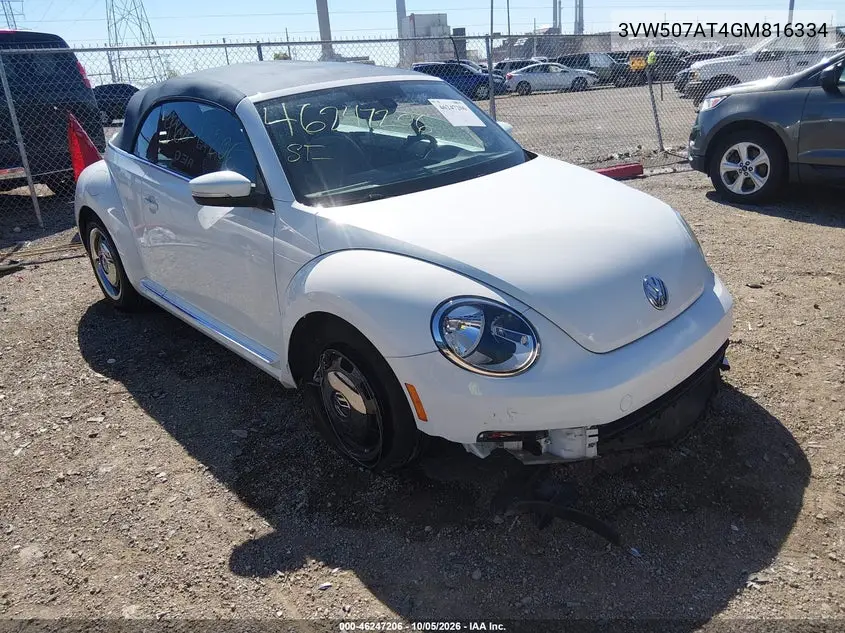 VOLKSWAGEN BEETLE 2016, VIN 3VW507AT4GM816334