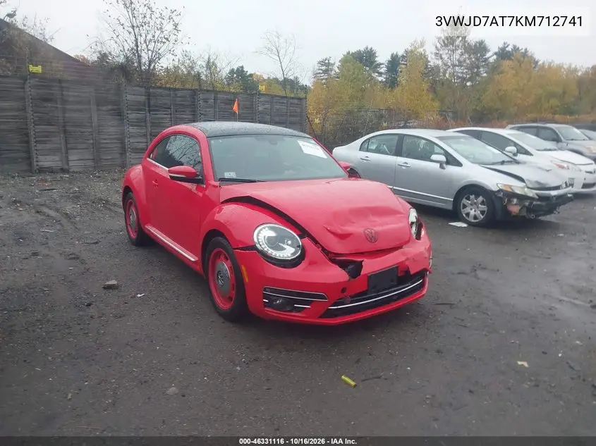 VOLKSWAGEN BEETLE 2019, VIN 3VWJD7AT7KM712741