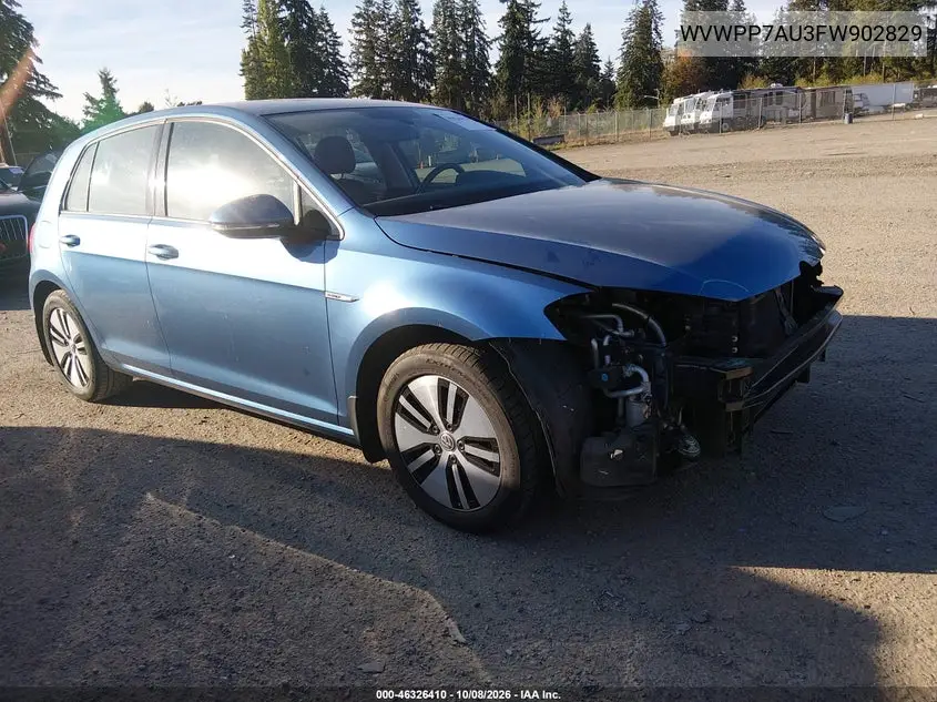 VOLKSWAGEN E GOLF 2015, VIN WVWPP7AU3FW902829