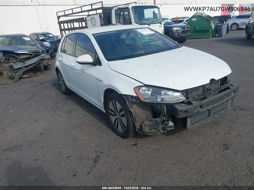 VOLKSWAGEN E GOLF 2016, VIN WVWKP7AU7GW906846