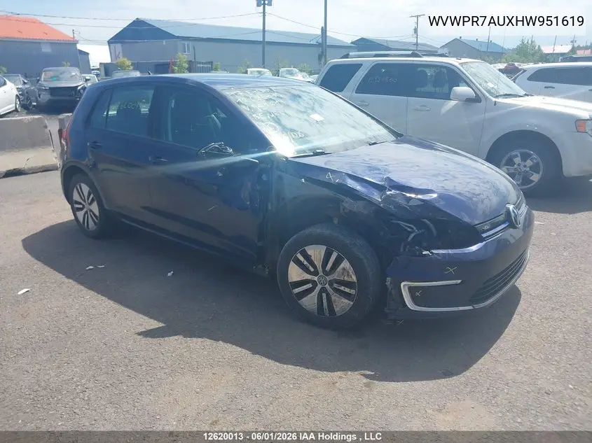 VOLKSWAGEN E GOLF 2017, VIN WVWPR7AUXHW951619