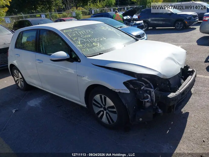 VOLKSWAGEN E GOLF 2020, VIN WVWPR7AU2LW914024