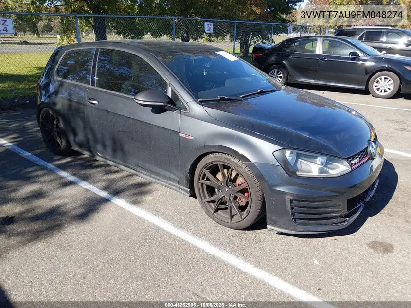 VOLKSWAGEN GOLF GTI 2015, VIN 3VWTT7AU9FM048274