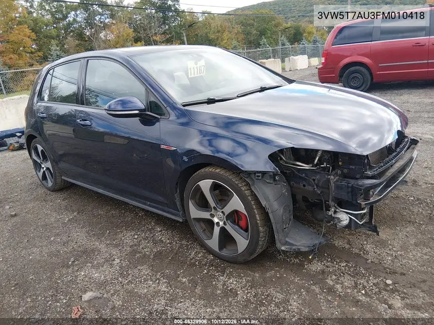 VOLKSWAGEN GOLF GTI 2015, VIN 3VW5T7AU3FM010418